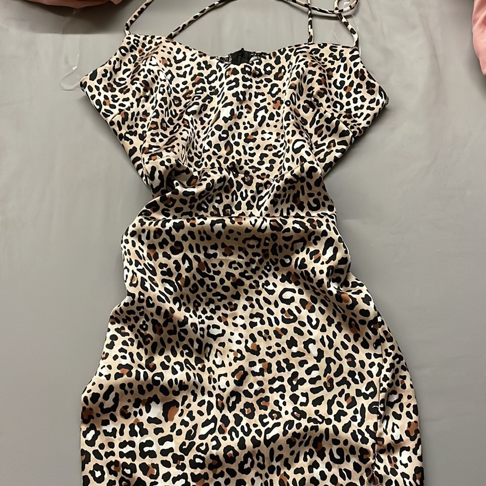 Silk leopard print slip dress